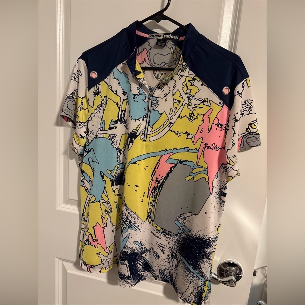 Jamie Sadock Bright Pastels Black Tennis Golf Shirt Top XL